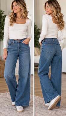 JBD Just Black Denim Wide Leg Jeans Medium Wash High Rise Y2K